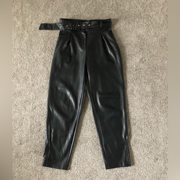 Halilu Faux Leather Pants size M Belted Zipper Elasticity Hight Waist - Picture 15 of 16